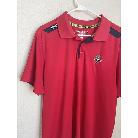 Reebok Mens Red Tiger NHL Polo Shirt Large Polyester Short Sleeve Preowned - Picture 2 of 6